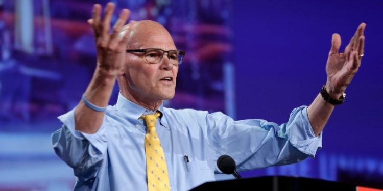 Carville predicted Biden would drop out. A campaign message invoked him anyway.