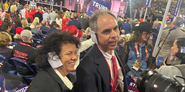 Delegates seen wearing ear bandages at Republican convention in solidarity with Trump