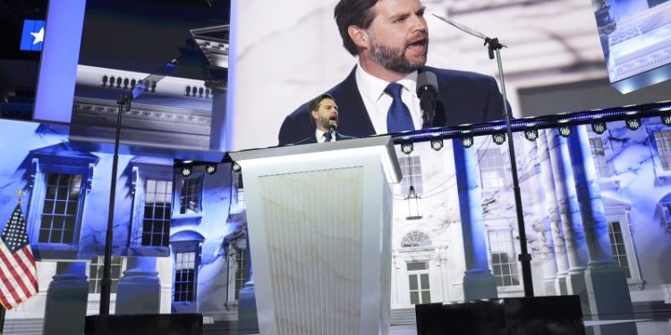 Vance focuses on hardscrabble roots, military service in RNC address