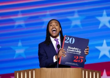 Democrats use oversize text of Project 2025 to warn of Trump, GOP agenda