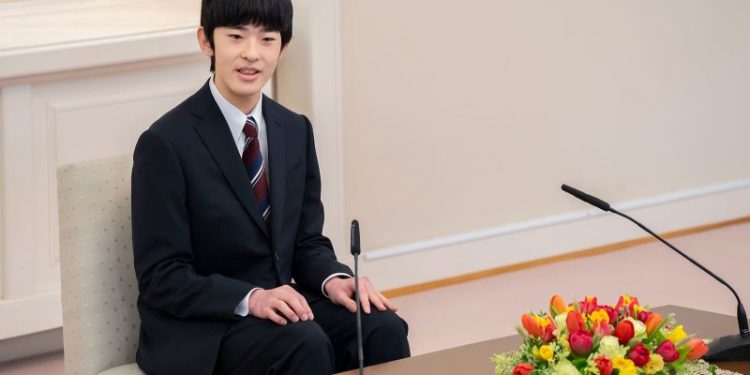 Japan’s 18-year-old prince, second in line to the throne, holds a debut news conference