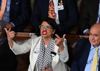 ‘Squad’ member wears ‘F— ICE’ pin on House floor during Trump address